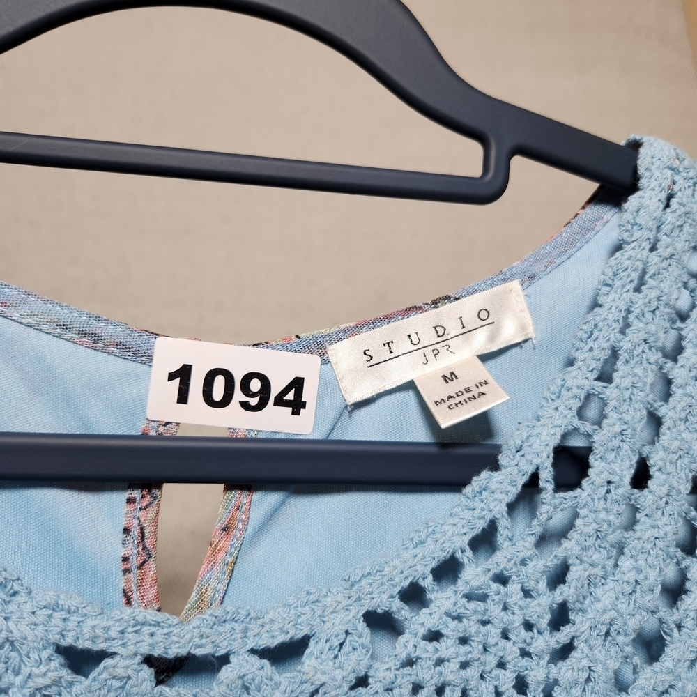 Studio JPR Sleeveless Crochet Top Blue Midi Dress Medium Lined - Picture 3 of 12